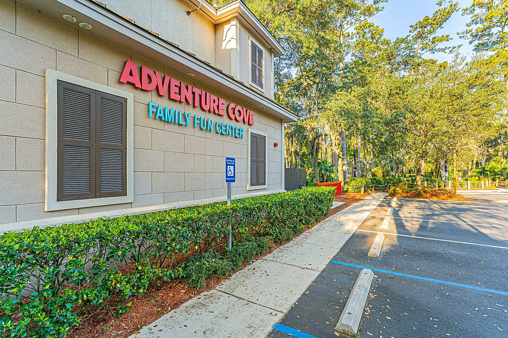 Adventure Cove Family Fun Center building and parking lot on Hilton Head Island